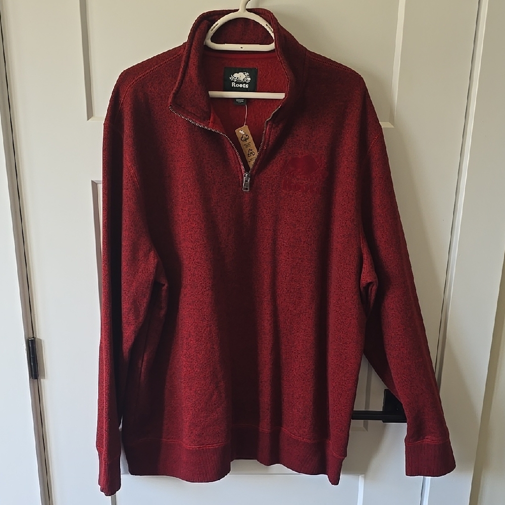 Roots Men's Deep Red Zip-Up Sweater